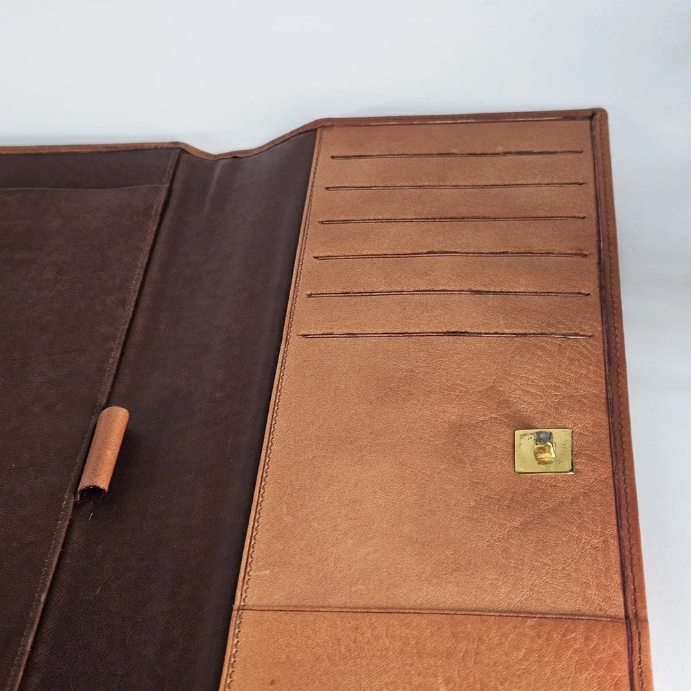 Laipe Leather Portfolio 4 Ring Binder Tan Lawyer Formal Document Note Pad Italy